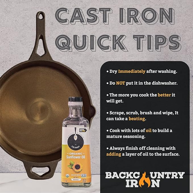 Backcountry Iron 12 Inch Smooth Wasatch Pre-Seasoned Round Cast Iron Skillet