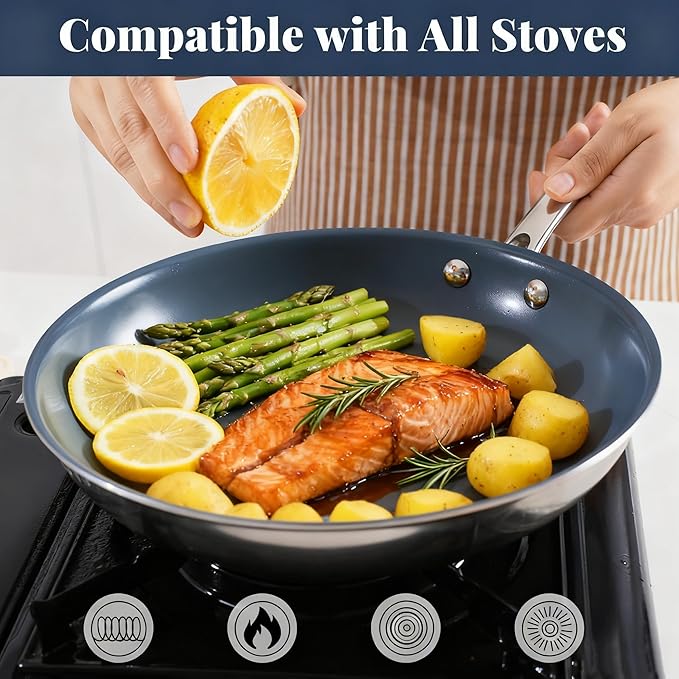Stainless Steel Nonstick Frying Pan 8 Inch - Healthy Non Toxic Ceramic Coating Skillet