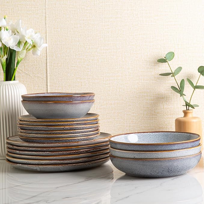 AmorArc 8.5'' Large Ceramic Pasta Bowls Set, 36oz Stoneware Bowls Set of 4 for Kitchen, Reavtive Glaze Bowls-Microwave, Dishwasher Safe for Pasta,Salad,Oatmeal -Blue