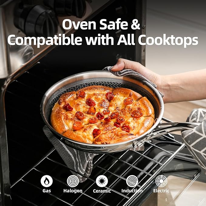 DELUXE Hybrid Ceramic Nonstick 10-Inch Fry Pan with Tempered Glass Lid, Skillet with Stay-Cool Handles, Dishwasher&Oven Safe, PFOA Free Compatible with All Cooktops
