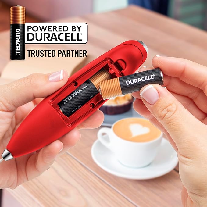 Zulay Kitchen Powerful Milk Frother Wand With 4 AA Duracell Batteries - Ultra Fast Handheld Drink Mixer - Electric Whisk Foam Maker for Coffee, Lattes, Cappuccino, Matcha & Creamer