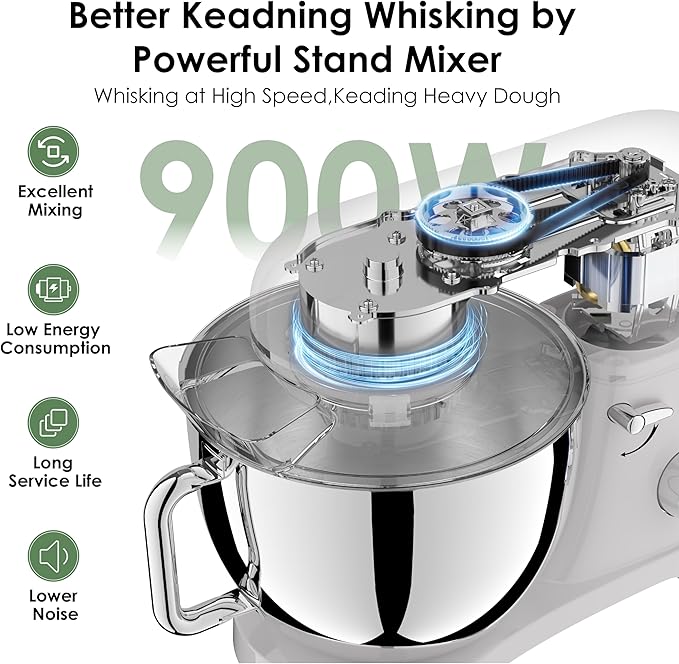 Kitchen in the box Stand Mixer - 6.5 Quart Mixing Bowl with Handle, 900 Watt Powerful Heavy Bread Dough Standing Mixers Tilt-head with Dough Hook, Whisk, Flat Beater and Splash Guard (Green)