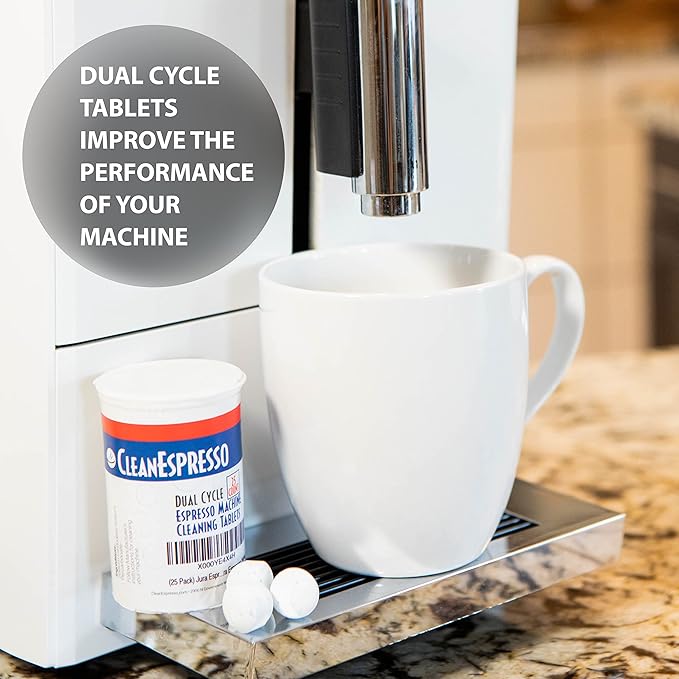 CleanEspresso - 25 Cleaning Tablets Designed For Jura Coffee Machines - 3.5g Dual Cycle Espresso Machine Cleaning Tablets for Jura Espresso Machines - Coffee Maker Cleaner