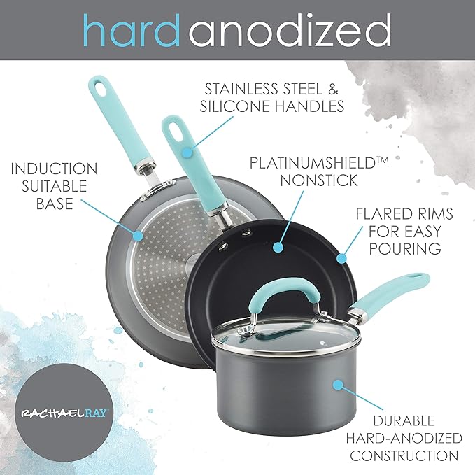 Rachael Ray Create Delicious Deep Hard Anodized Nonstick Frying Pan / Fry Pan / Hard Anodized Skillet - 10.25 Inch, Gray