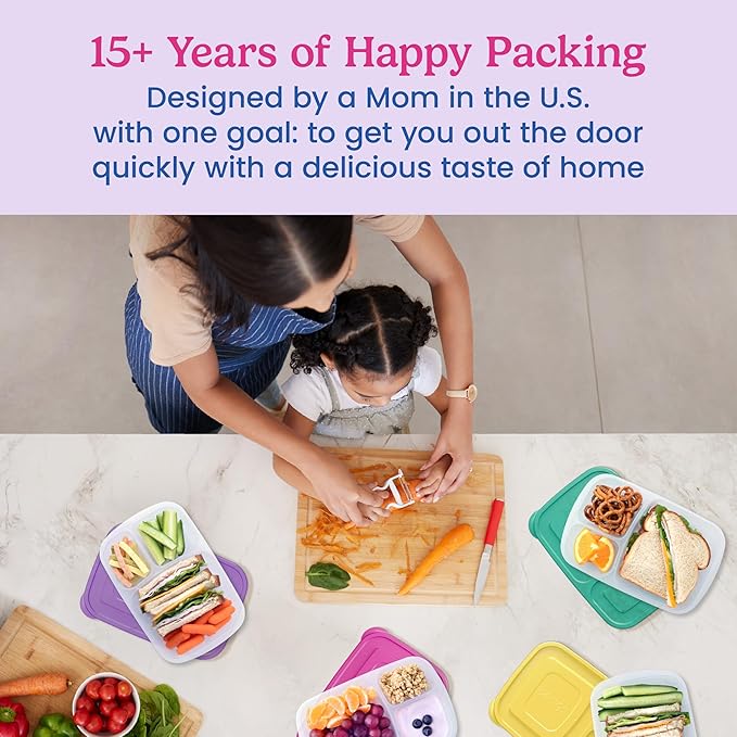 Bentgo Easyboxes - Original Stackable Lunch Boxes - Reusable 3-Compartment Food Containers for Kids and Adults - Bento Lunch Box for Meal Prep, School, & Work - BPA Free, Set of 4 (Brights)