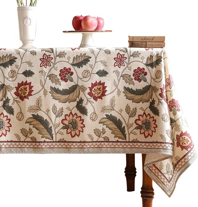 ISAENNE Designer Provence Floral Extra Long Tablecloth Rectangle,Linen Colorful Washable Indoor Table Cloth,Durable Decor Tablecloths for Dining Thanksgiving Kitchen Christmas,67"*118"-Ratina