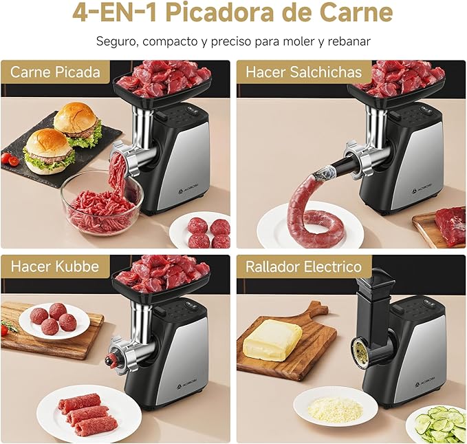 AAOBOSI Meat Grinder Electric, [2800W Max] Meat Grinder, Cheese Grater, Sausage Maker & Kibbe Kit for Home Use