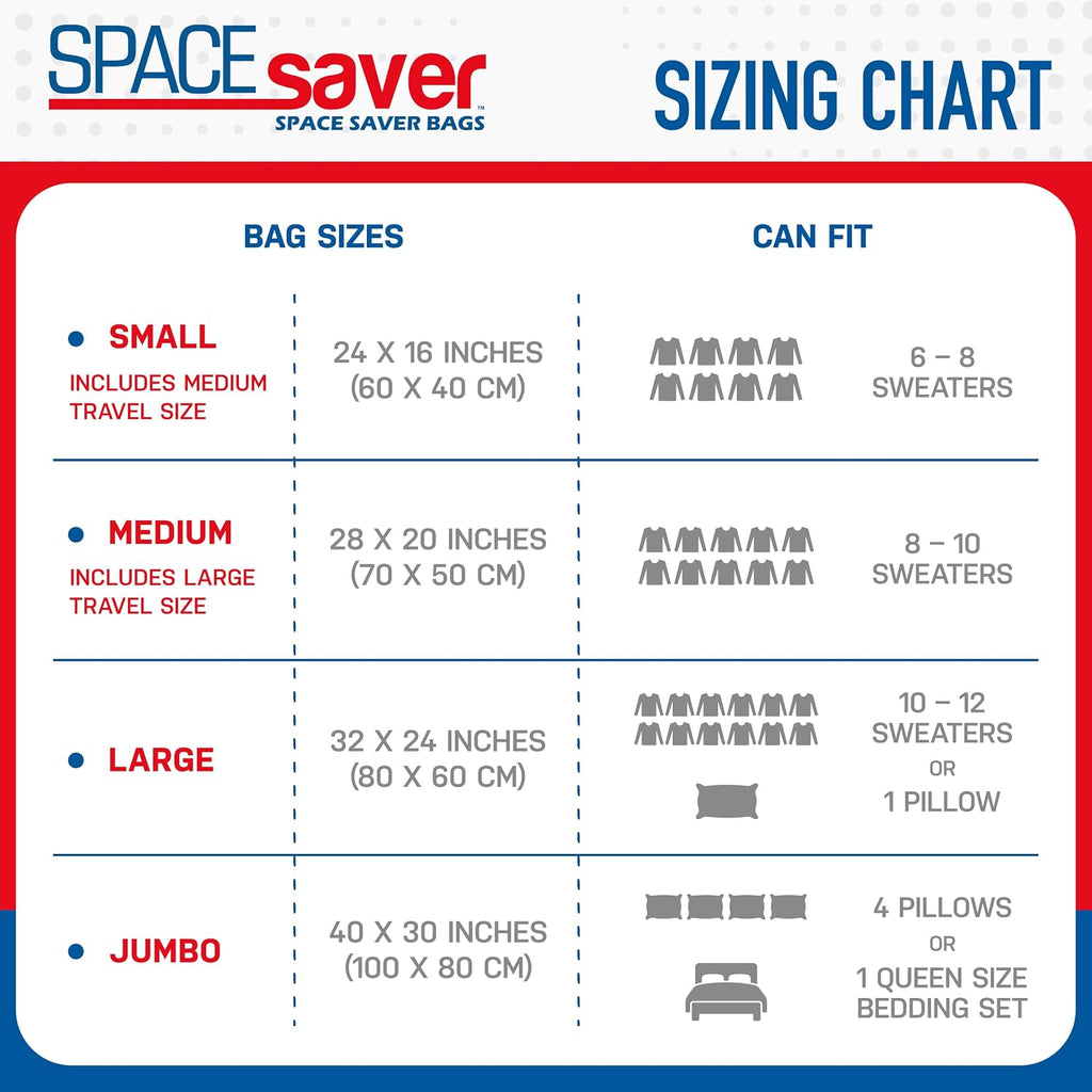 Spacesaver 6-Pack Vacuum Storage Bags with Hand Pump – S/M/L Variety Set