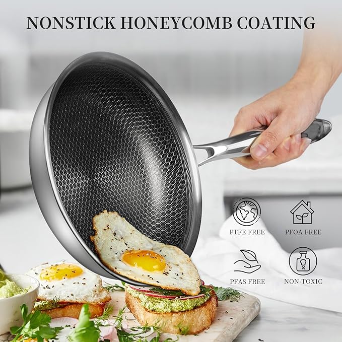 Innerwell Stainless Steel Frying Pan 8 Inch - Nonstick Honeycomb Coating Skillet