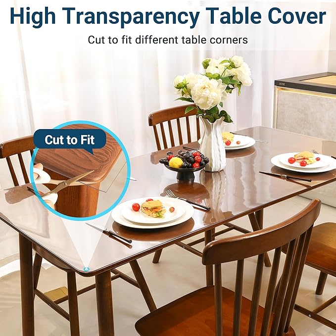Clear Table Cover Protector Rectangle 12x24 Inch, 1.5mm Transparent Plastic Table Protector Waterproof, Anti-Scratch Clear Desk Mat for Office Desktop Dresser Dining Table, FDA Compliant