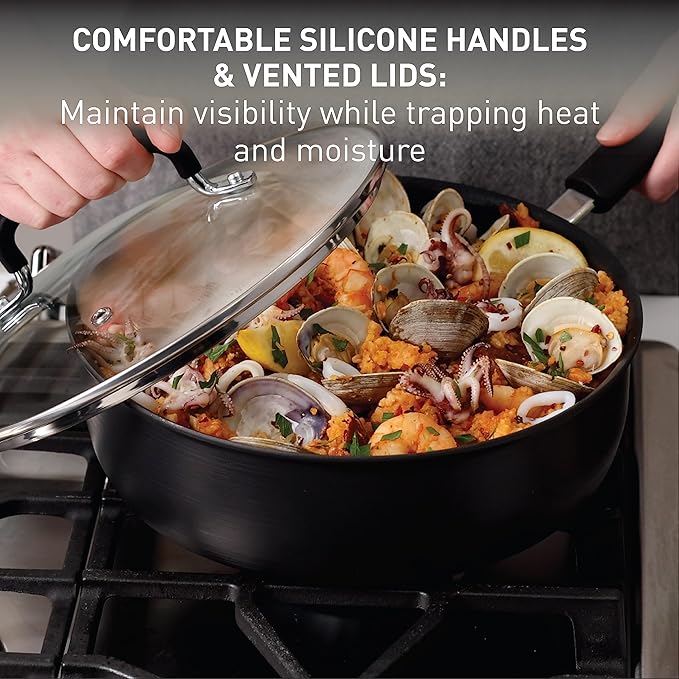 T-Fal Ultimate Hard Anodized Nonstick Cookware Set 17 Piece - Black Pots and Pans