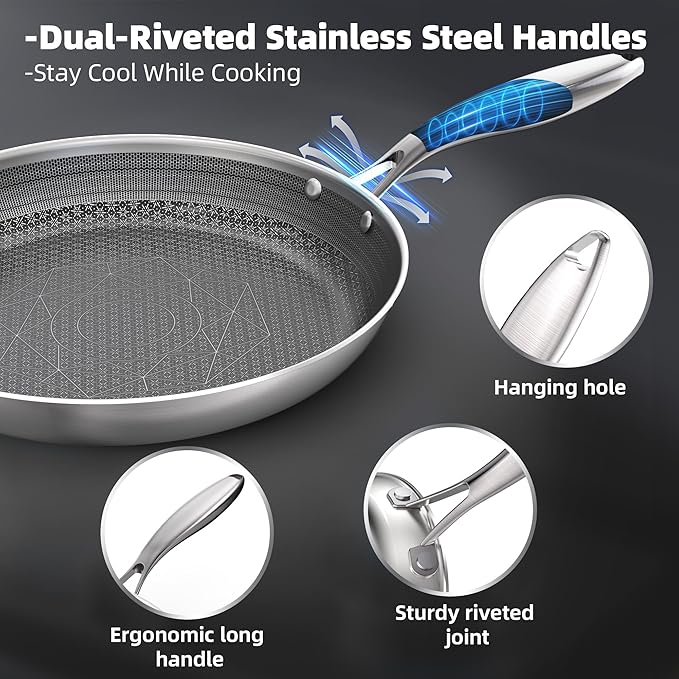 COOKING KING 8 Inch Stainless Steel Pan - Hybrid Nonstick Frying Pan Skillet