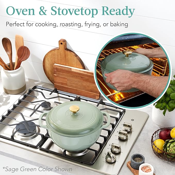 Best Choice Products 6 Quart Enamel Cast-Iron Round Dutch Oven, Family Style Heavy-Duty Pre-Seasoned Cookware for Home, Kitchen, Dining Room, Oven Safe w/Lid, Dual Handles - Chocolate Ganache