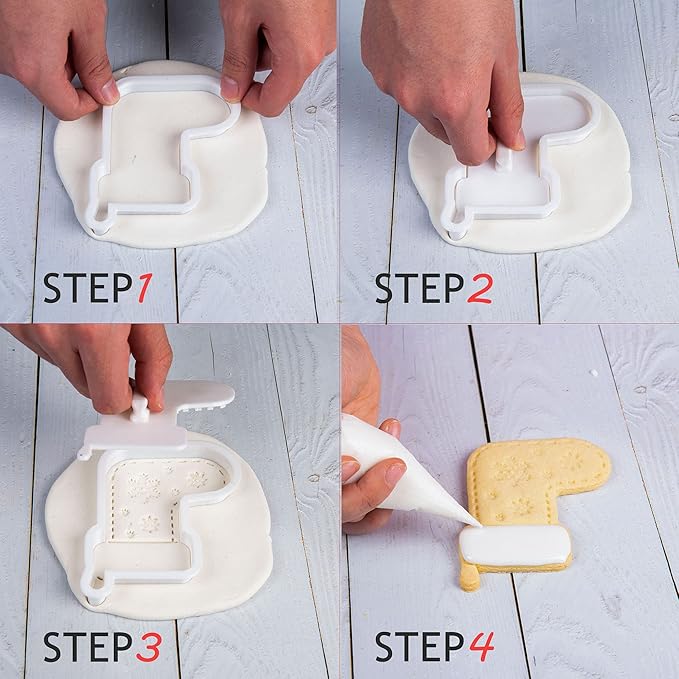 Flycalf Christmas Cookie Cutters Skate Shoes Shapes with Plunger Stamps Holiday PLA Baking Accessories Cutter Molds Gifts Decorative Party 3.5" Kitchen Cake Supplies