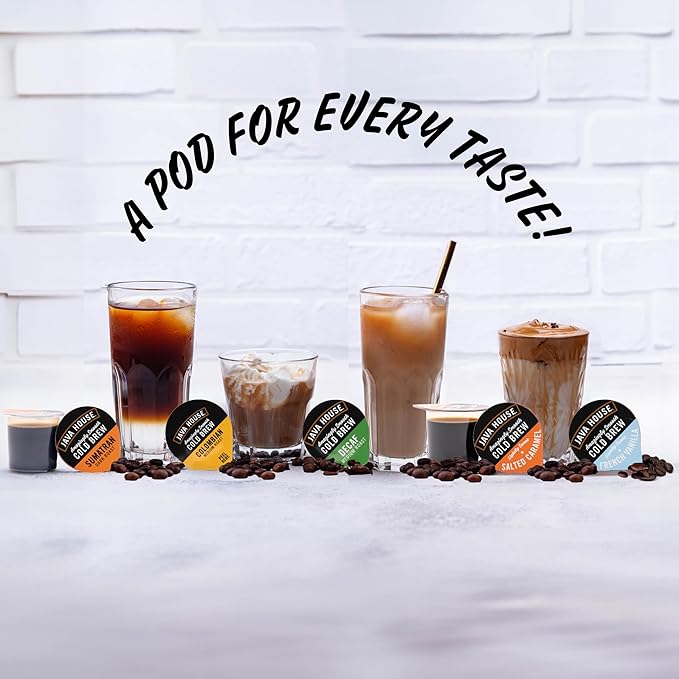 JAVA HOUSE Dark Roast Sumatran Cold Brew Pods, (6 Count) Peel and Pour Pods Hot or Iced Instant Coffee Concentrate