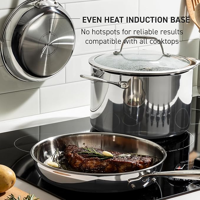 T-Fal Pro Tri-Ply Stainless Steel Cookware Set 10 Piece - Induction Compatible Silver