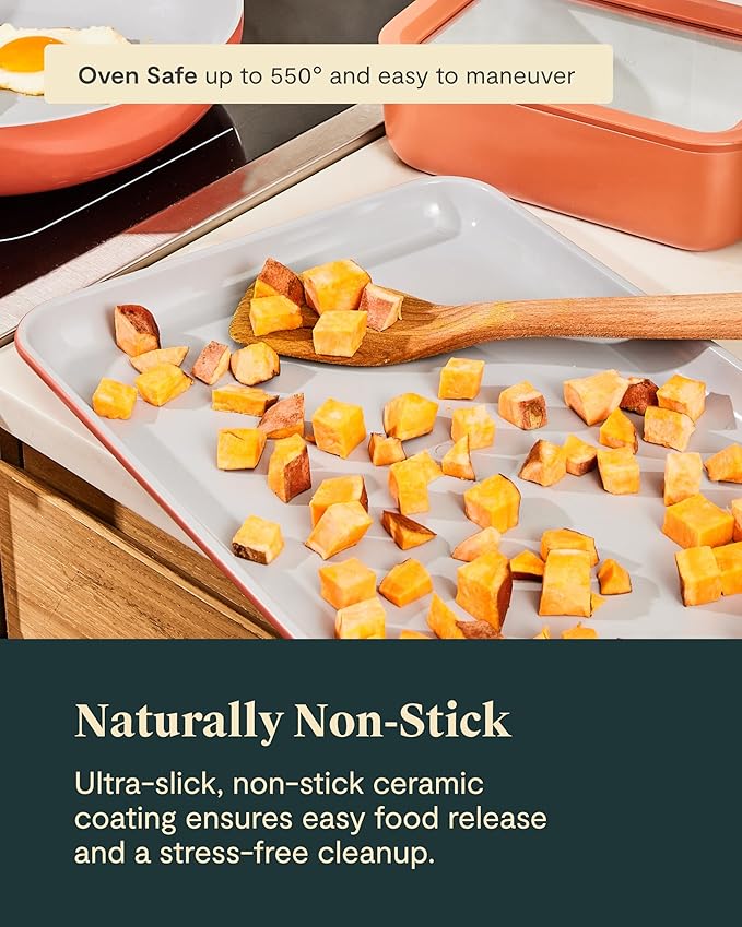Caraway Non-Stick Ceramic Medium Baking Sheet - Naturally Slick Ceramic Coating - Non-Toxic, PTFE & PFOA Free - Perfect for Baking, Roasting, and More - Medium (15" x 10") - Perracotta