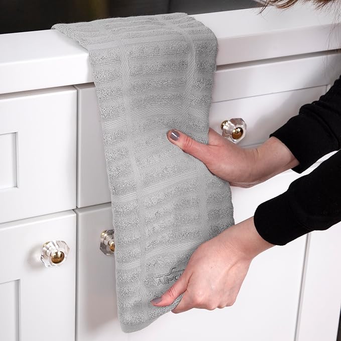 All-Clad Solid & Coordinate Kitchen Towels: Highly Absorbent, Super Soft Long Lasting 100% Cotton, 17" x 30" Tea Towels for Cleaning & Drying Dishes, Pans, Glassware, Countertops, 4-Pack, Titanium