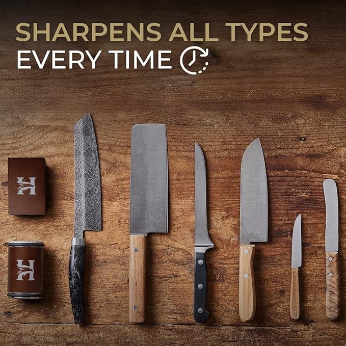 High Carbon Stainless Steel Rolling Knife Sharpener with 400, 1000 & 3000 Replacement Discs - Blunt Knife Sharpening Kit with 15 and 20 Degree Sharpening for Kitchen & Chef's Knives