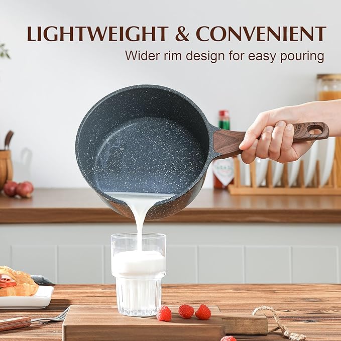 SENSARTE Nonstick Sauce Pan Set with Lid - Swiss Granite Coating 1.5 + 2.5 QT Induction Compatible