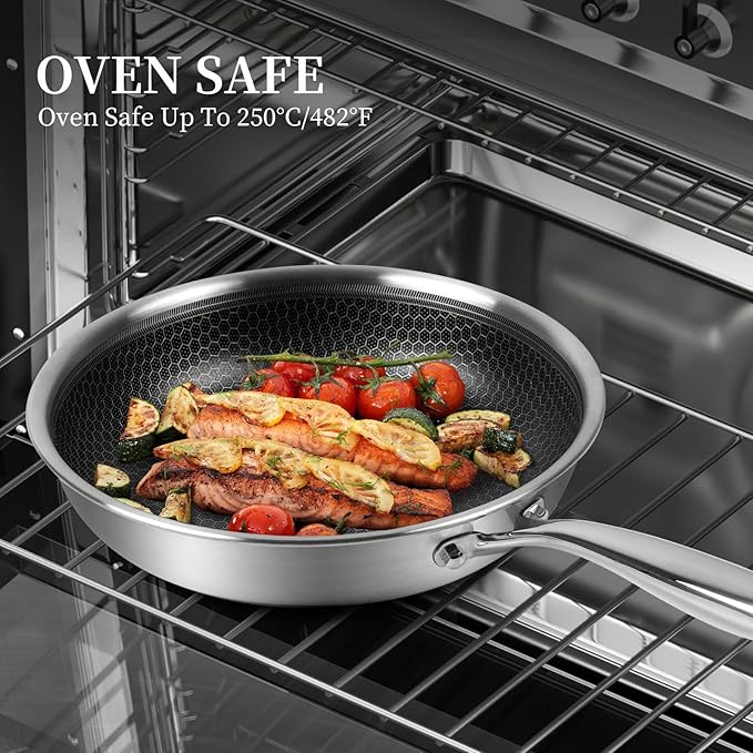 Innerwell Stainless Steel Frying Pan 8 Inch - Nonstick Honeycomb Coating Skillet