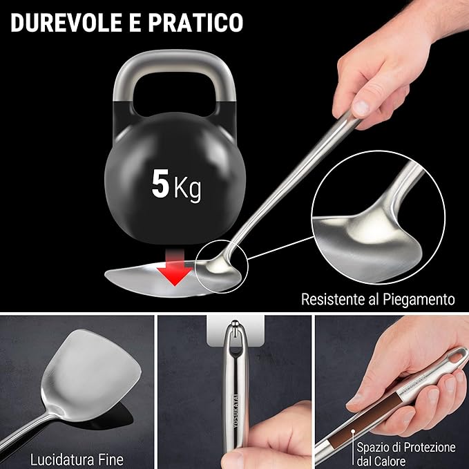 Yosukata 17" Wok Spatula and Ladle and Turner Spatula - Stainless Steel Cooking Utensils Set of 3-304 Stainless Steel Kitchen Utensils Set - Dishwasher Safe Wok Accessories - Cooking Tools