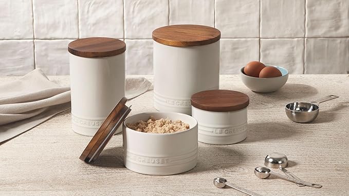 Le Creuset Signature Salt Cellar and Storage Canister with Wood Lid, 1.2 qt., Oyster
