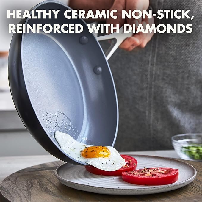 GreenPan Valencia Pro Hard Anodized Healthy Ceramic Nonstick 10" and 12" Frying Pan Skillet Set, PFAS-Free, Induction, Dishwasher Safe, Oven Safe, Gray