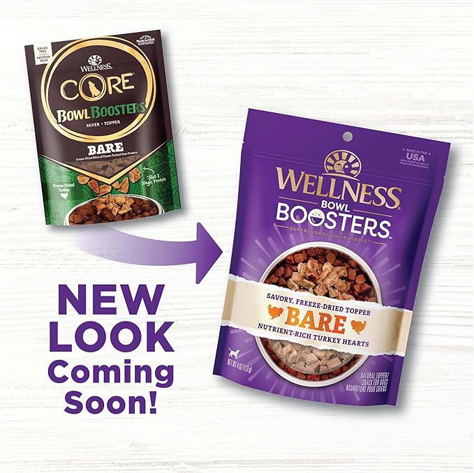 Wellness Bowl Boosters Bare, Dog Food Topper for Small, Medium, & Large Breeds, Grain Free, Natural, Freeze Dried, Turkey, 4 Ounce Bag (Pack of 1)