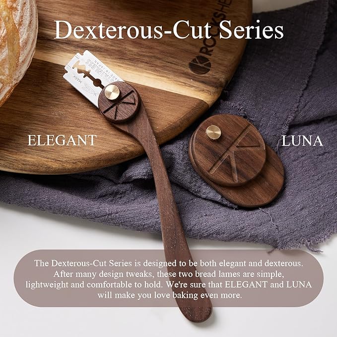 Bread Lame Set of 2, Scoring Knife with 5 Feather Blades, Sourdough Scoring Tool with Storage Box, Dough Scoring Tool for Bread Baking, Dexterous-Cut Series Lame Bread Tool (LUNA & ELEGANT)