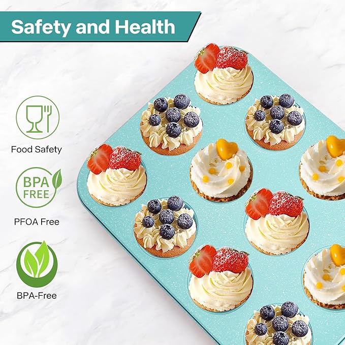 2-Pack Blue 12-Cup Non-Stick Muffin Pan | Healthy Baking | Easy Cleaning Muffin Tin | Durable & Versatile Muffin Cup | Perfect for Mini Cupcakes (Blue)