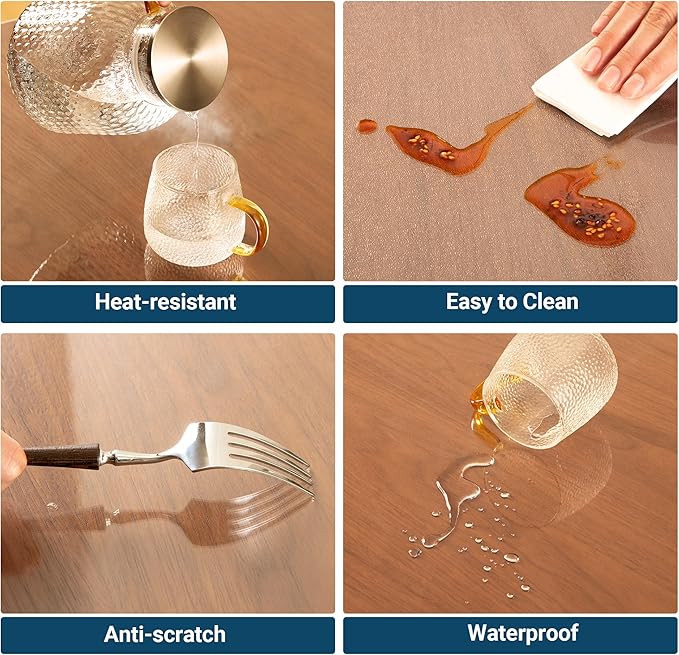 Clear Table Cover Protector Rectangle 16x48 Inch, 1.5mm Transparent Plastic Table Protector Waterproof, Anti-Scratch Clear Desk Mat for Office Desktop Dresser Dining Table, FDA Compliant