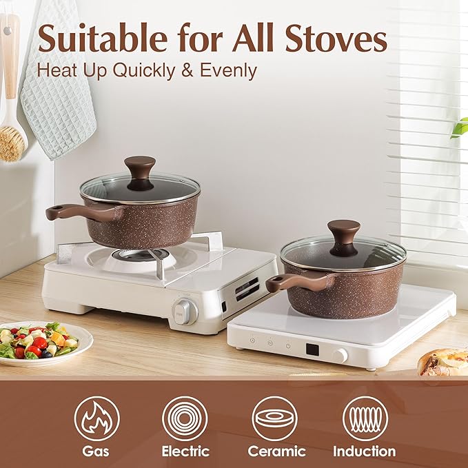 SENSARTE Nonstick Saucepan with Lid 2.5 Quarts - Granite Coating Medium Pot