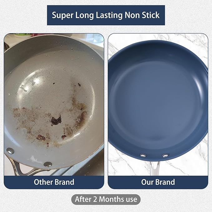 Stainless Steel Non Stick Frying Pan 10 Inch - Ceramic Coating Skillet with Lid