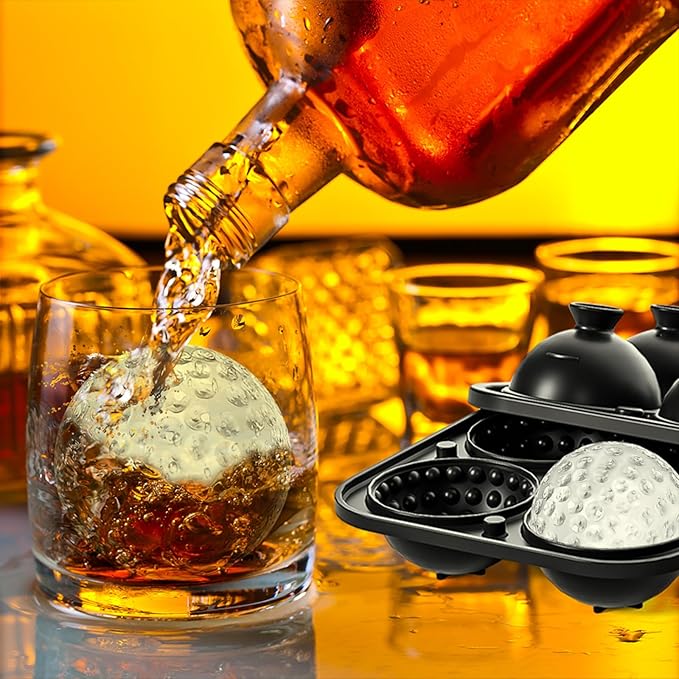 4 Pack Golf Ball Ice Cube Mold 2.1 Inch Large Silicone Golf Ball Ice Cube Mold Fun Shapes Craft Sphere Ice Molds Novelty Christmas Gifts for Men Women Cocktails, Bourbon, Brandy, Whiskey(4, Golf Ball)