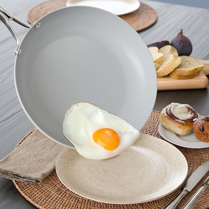 Verel Ceramic Nonstick Frying Pan Set 3 Piece - 8, 10 and 12 Inch Non Stick Fry Skillet Pans, Non Toxic, Dishwasher and Oven Safe