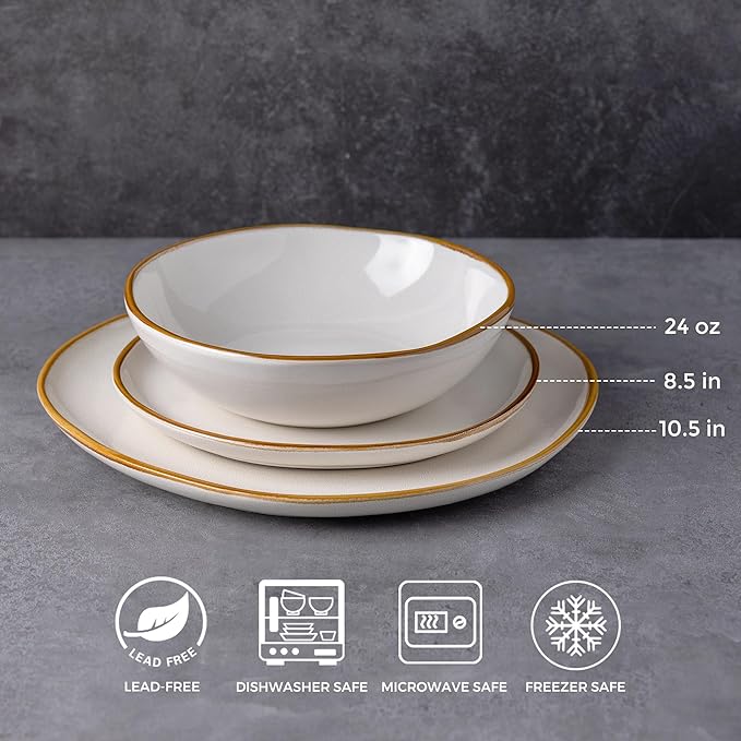 AmorArc Ceramic Dinnerware Sets,Handmade Reactive Glaze Stoneware Plates and Bowls Sets,Highly Chip and Crack Resistant | Dishwasher & Microwave Safe Dishes Set,Service for 4 (12pc)