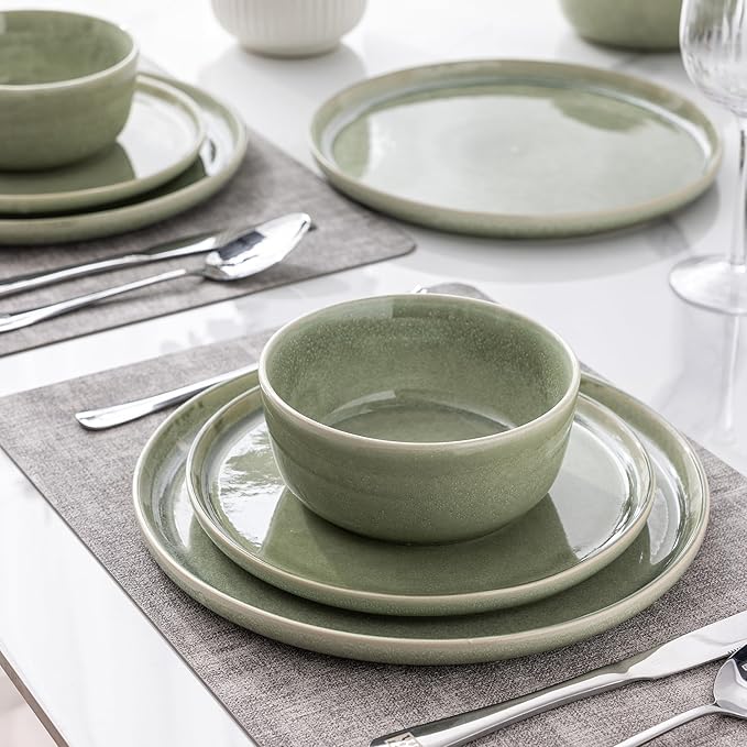 AmorArc Stoneware Dinnerware Sets for 4,Round Reactive Glaze Ceramic Plates and Bowls Set,Highly Scrath Resistant | Dishwasher & Microwave Safe Dishes Set,Service for 4 (12pc)
