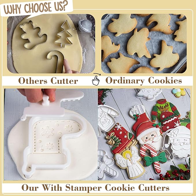 Flycalf Christmas Cookie Cutters Snowman with Plunger Stamps Holiday PLA Baking Accessories Cutter Molds Gifts Decorative Party 3.5" Kitchen Cake Supplies