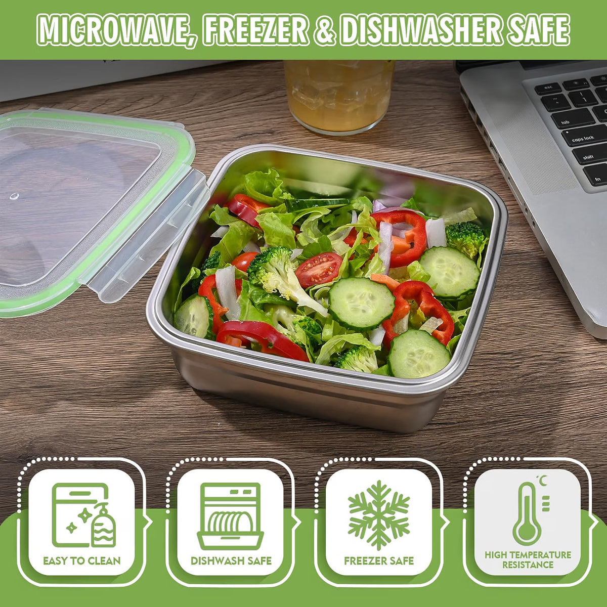 CLWVPCOT 4-Pack 40oz Stainless Steel Food Containers with Airtight Lids – Green