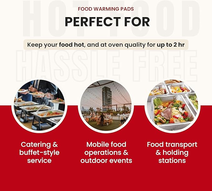 Self-Heating Buffet Kit – Flameless Food Warmer Set for Parties – Includes 4 Trays, 4 Half-Size Heat Pads & Foil Pans – Keeps Hot Food Hot for up to 3 Hours – Gel Fuel Can Alternative