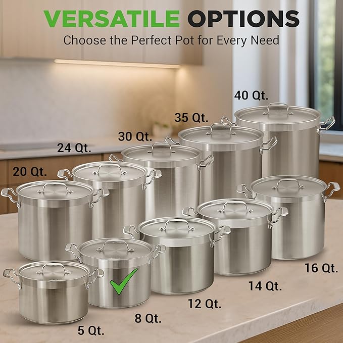 NutriChef 8 Qt Heavy-Duty Stockpot with Stainless Steel Lid - Induction Compatible Cooking Pot, Ideal for Soups and Stews