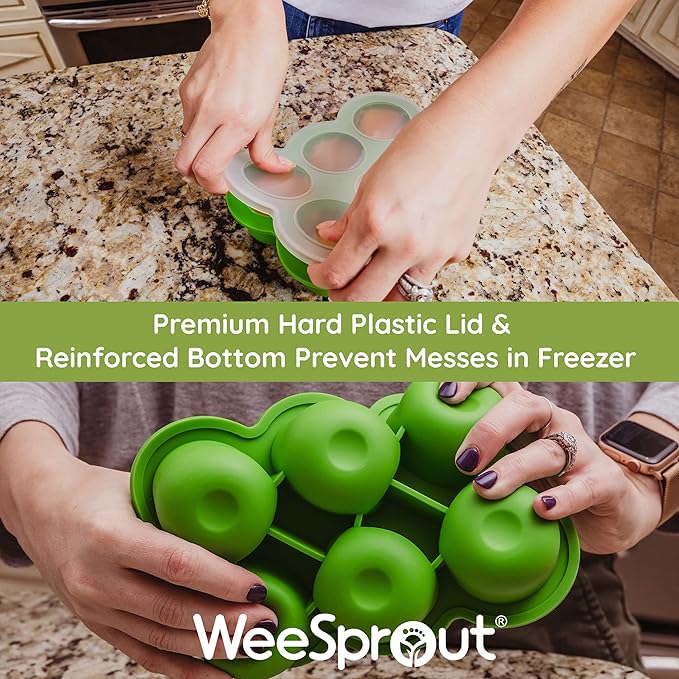 WeeSprout Silicone Freezer Tray with Clip on Lid Perfect Food Storage Container for Homemade Baby Food, Vegetable, Fruit Purees, and Breast Milk (Bright Grey, Six 3 Ounce Sections)