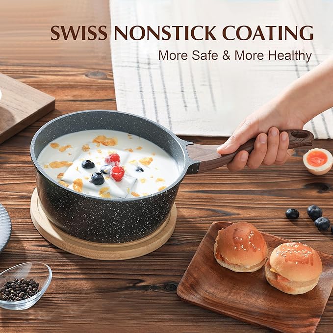 SENSARTE Nonstick Sauce Pan Set with Lid - Swiss Granite Coating 1.5 + 2 QT Induction Compatible