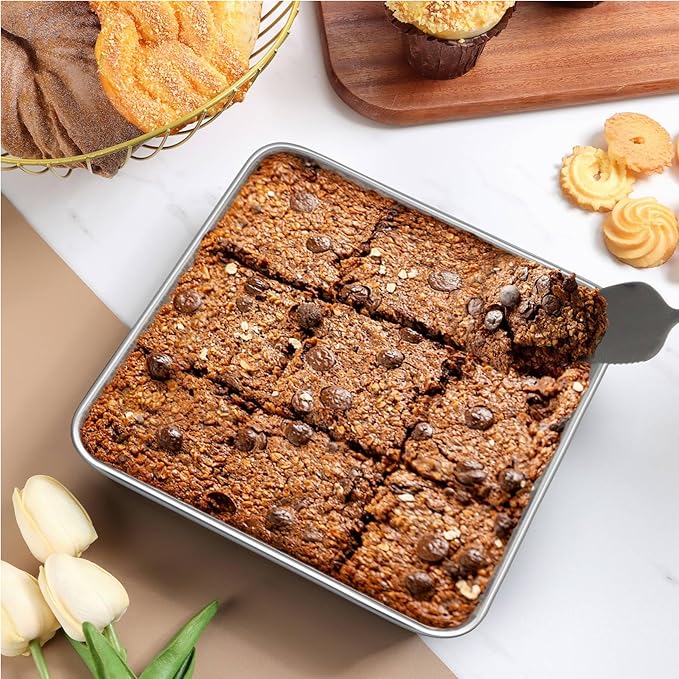 LIANYU 2 Pack 6 x 6 Inch Square Baking Cake Pan, Stainless Steel Small Brownie Bread Cake Molds, Square Bakeware for Lasagna Pie, Oven & Dishwasher Safe