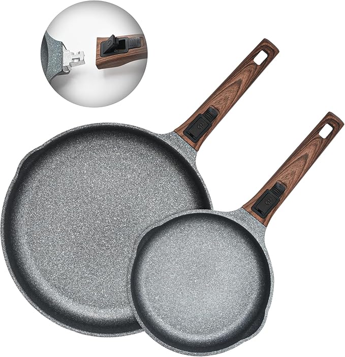 Smart Nonstick Frying Pan Set with Removable Handles - 10 & 12.5 Inch Cast Aluminum Skillets