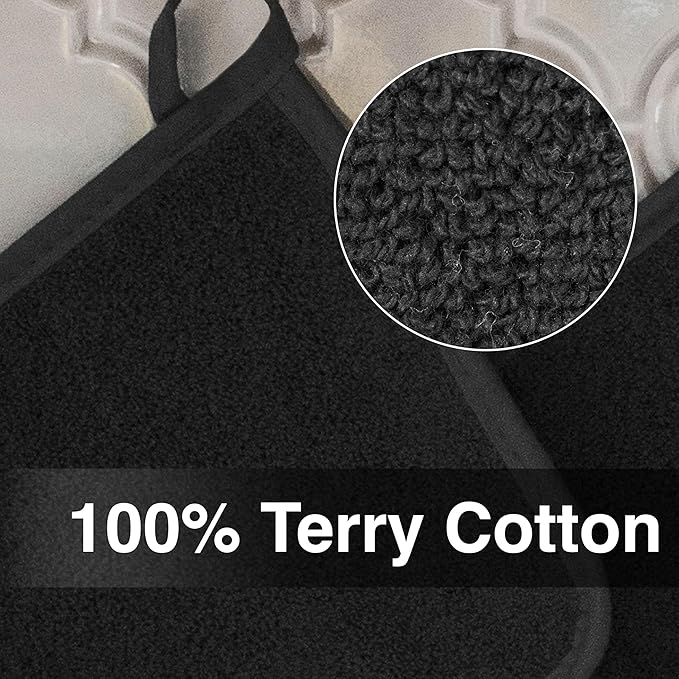 RITZ Terry Potholder & Hot Pad: Unparalleled Heat Resistant, Durable 100% Cotton – Ergonomically Designed for Optimal Grip – Easy-Care Machine Washable – 2-Pack, Black