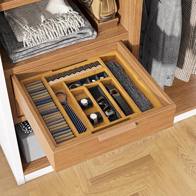 Pipishell Bamboo Silverware Organizer, Expandable Cutlery Tray, Utensil Drawer Organizer in Kitchen for Spoons Forks Knives, Multipurpose Use, Natural, Large