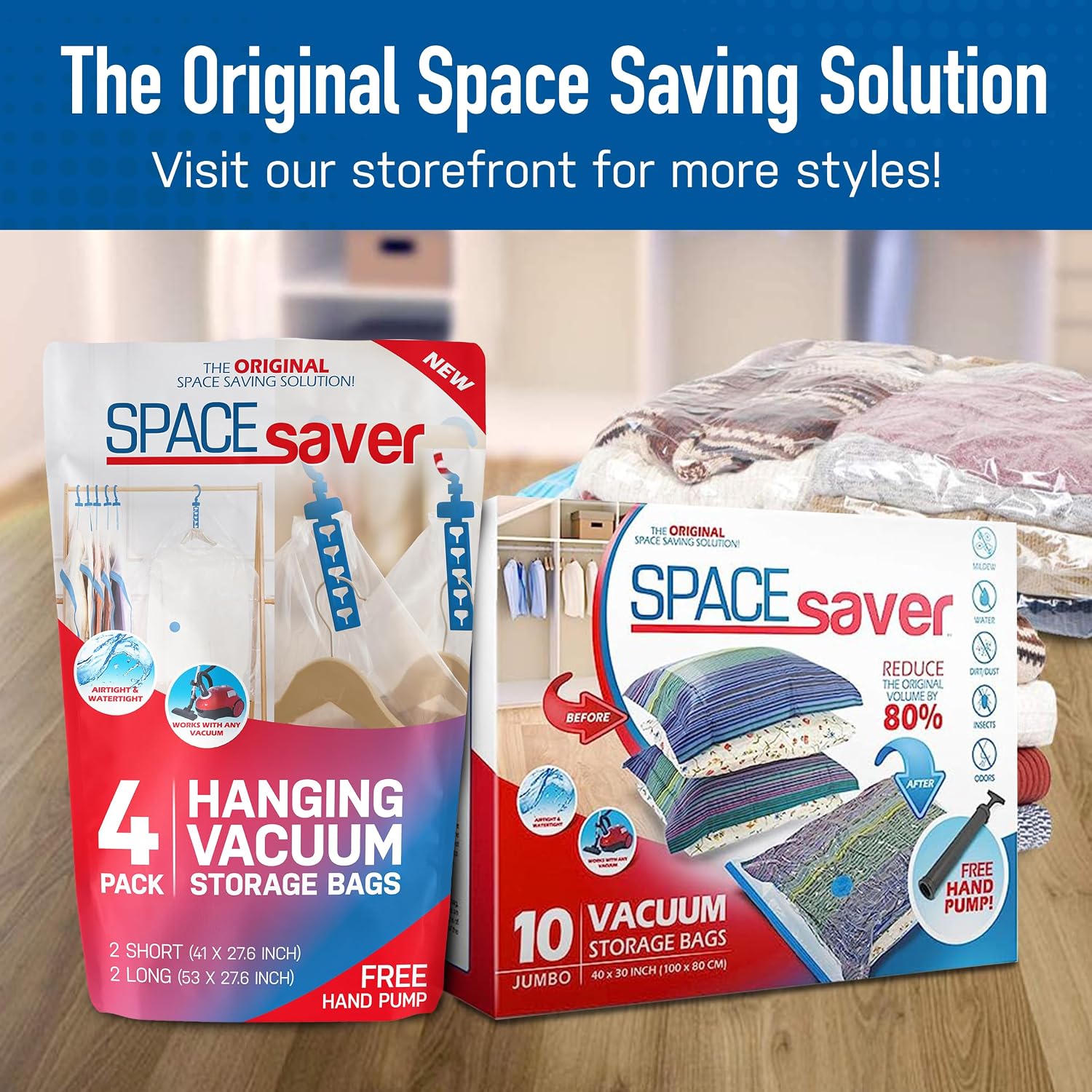 Spacesaver 6-Pack Vacuum Storage Bags with Hand Pump – S/M/L Variety Set