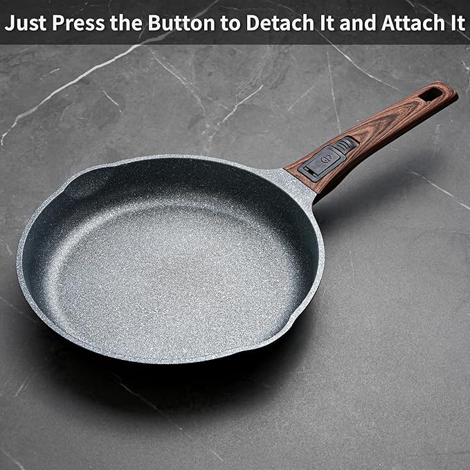 Smart Nonstick Frying Pan Set with Removable Handles - 8 & 12.5 Inch Cast Aluminum Cookware